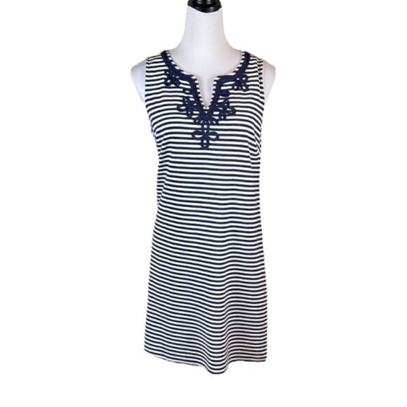 Charter Club Navy And White Stripe Sleeveless Shift Dress, Size PXL - Picture 1 of 5